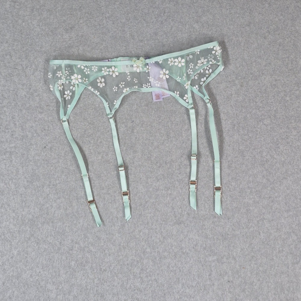 Savage X Fenty Women Garter Large Mint Floral Puff Daisy Bow Lace